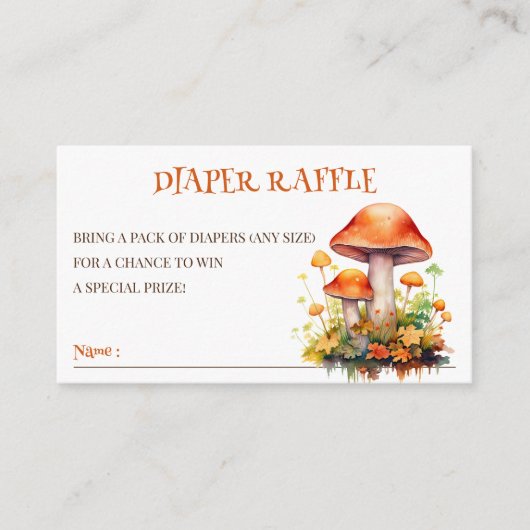 Waterverf Woodland Mushrooms Luier Raffle Ticket Informatiekaartje (Voorkant)
