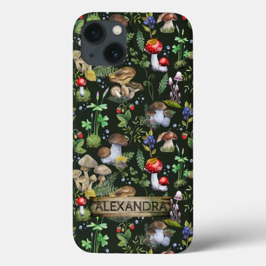 Waterverf Woodland Mushrooms Moss Pattern Name Case-Mate iPhone Case (Achterkant)