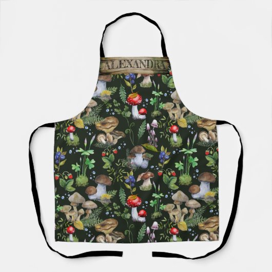 Waterverf Woodland Mushrooms Moss Pattern Name Schort (Voorkant)