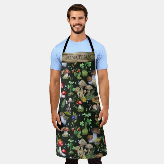 Waterverf Woodland Mushrooms Moss Pattern Name Schort (Gedragen)