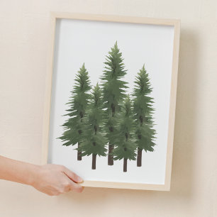 Waterverf Woodland Natuur Pine Tree Nursery Decor Poster