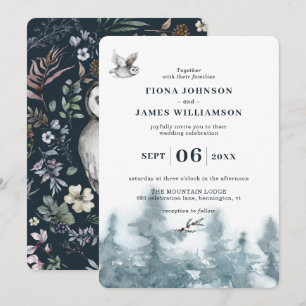 Waterverf Woodland Owl Botanical Wedding Kaart