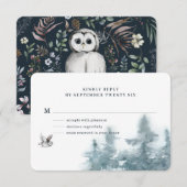 Waterverf Woodland Owl Botanisch RSVP Kaartje (Voorkant / Achterkant)