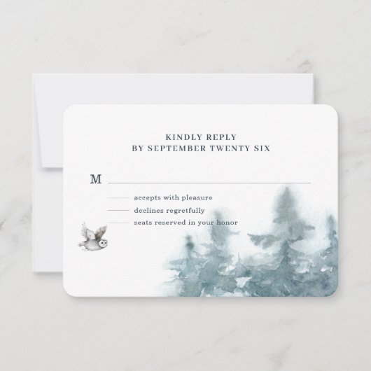 Waterverf Woodland Owl Botanisch RSVP Kaartje (Voorkant)