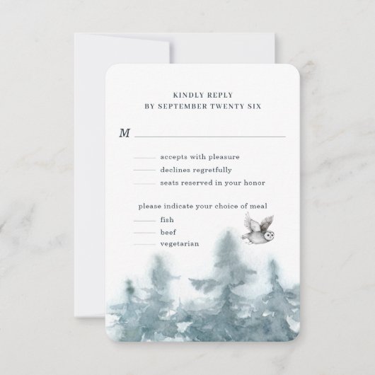 Waterverf Woodland Owl Botanisch w Meal RSVP Kaartje (Voorkant)