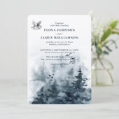 Waterverf Woodland Owl Trees Wedding Kaart (Staand voorkant)