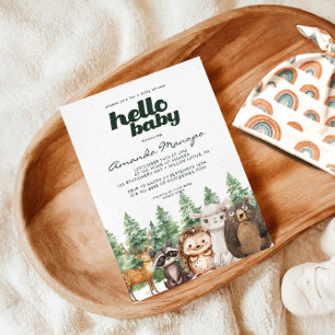 Waterverf Woodland Pine Trees Winter Baby shower Kaart