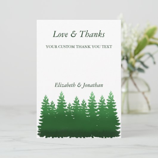 Waterverf Woodland Pines bruiloft Bedankkaart (Staand voorkant)