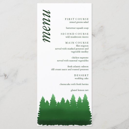 Waterverf Woodland Pines bruiloft Menu (Voorkant)