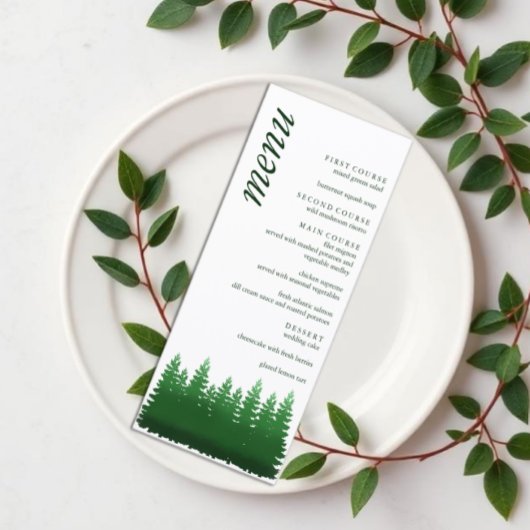 Waterverf Woodland Pines bruiloft Menu