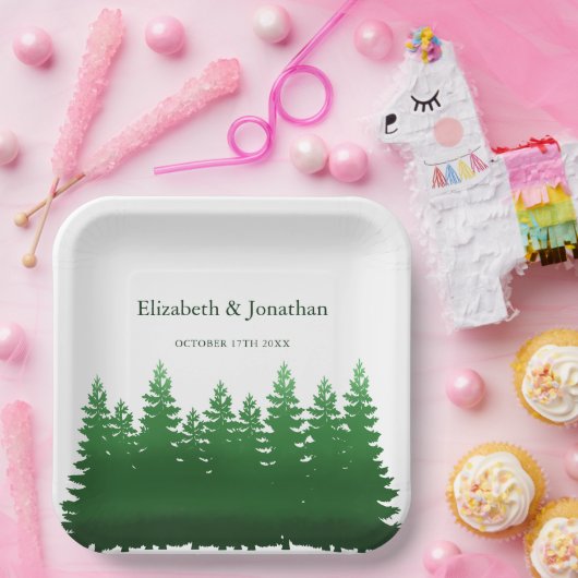 Waterverf Woodland Pines bruiloft Papieren Bordje (Feest)