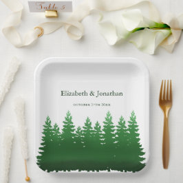 Waterverf Woodland Pines bruiloft Papieren Bordje