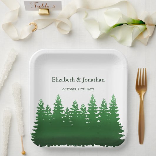 Waterverf Woodland Pines bruiloft Papieren Bordje (Huwelijk)