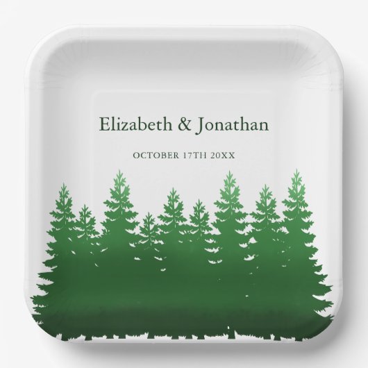 Waterverf Woodland Pines bruiloft Papieren Bordje (Voorkant)