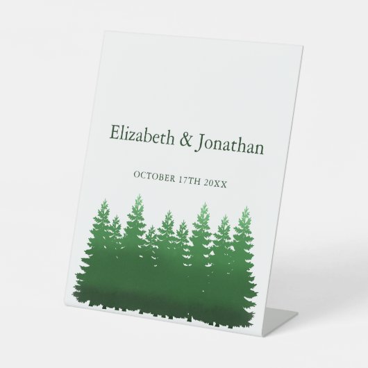Waterverf Woodland Pines bruiloft Reclamebord Met Voetstuk (Voorkant)