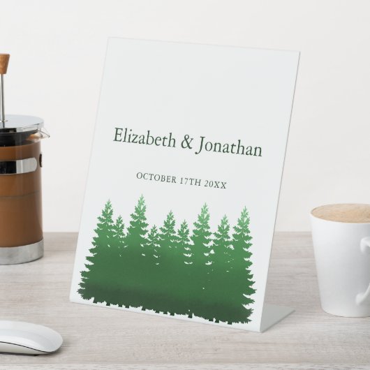 Waterverf Woodland Pines bruiloft Reclamebord Met Voetstuk (Insitu)