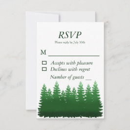 Waterverf Woodland Pines bruiloft RSVP Kaartje
