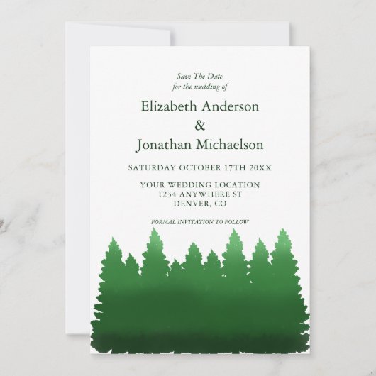 Waterverf Woodland Pines bruiloft Save The Date (Voorkant)