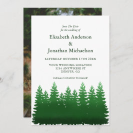 Waterverf Woodland Pines bruiloft Save The Date