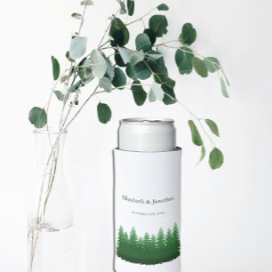 Waterverf Woodland Pines bruiloft Seltzer Blikjeskoeler