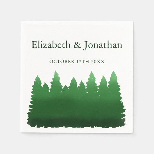 Waterverf Woodland Pines bruiloft Servet (Voorkant)
