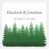 Waterverf Woodland Pines bruiloft Vierkante Sticker (Voorkant)