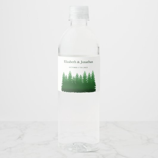 Waterverf Woodland Pines bruiloft Waterfles Etiket (Voorkant)