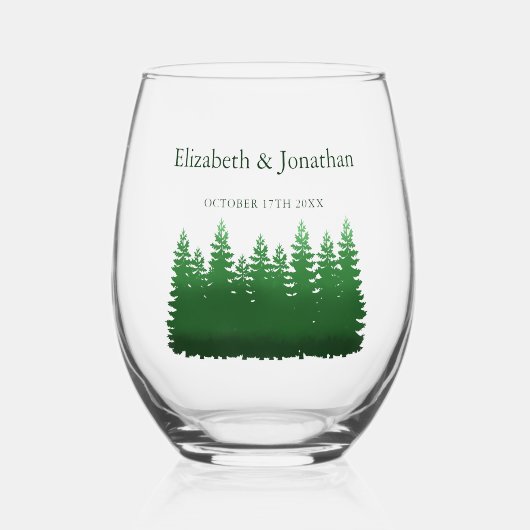 Waterverf Woodland Pines bruiloft Wijnglas Zonder Voet (Voorkant)