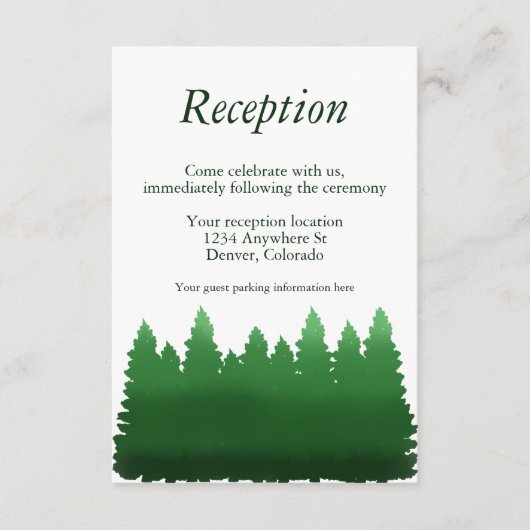 Waterverf Woodland Pines huwelijksreceptie Informatiekaartje (Voorkant)
