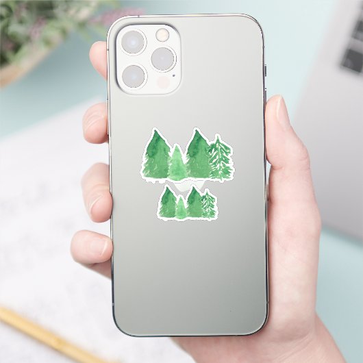 Waterverf Woodland Pines Sticker (Telefoon)