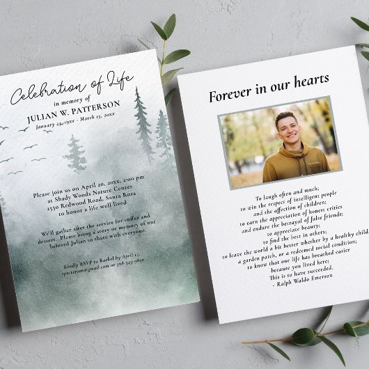 Waterverf Woodland Pines Viering van het Leven Kaart