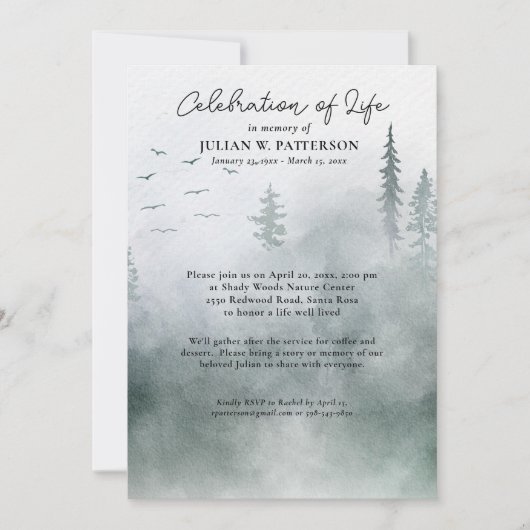 Waterverf Woodland Pines Viering van het Leven Kaart (Voorkant)