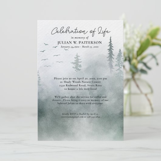 Waterverf Woodland Pines Viering van het Leven Kaart (Staand voorkant)