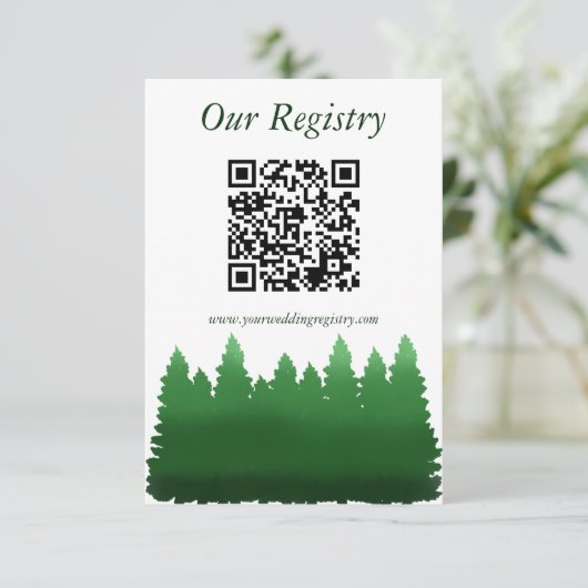 Waterverf Woodland Pines Wedding Registry Informatiekaartje (Staand voorkant)