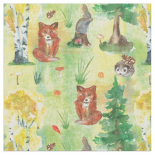 Waterverf Woodland Rabbit, Hedegel, vos Stof