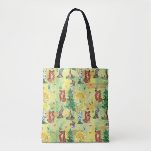 Waterverf Woodland Rabbit, Hedegel, vos Tote Bag (Voorkant)