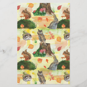 Waterverf Woodland Rabbit, owl, eekhoorn, egel Briefpapier