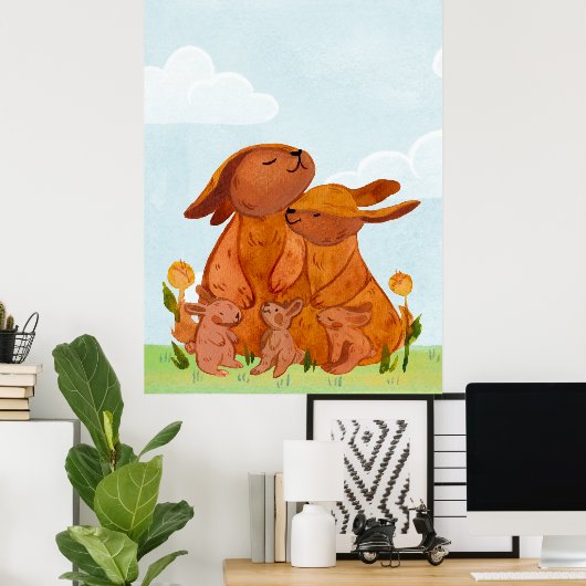 Waterverf Woodland Rabbits kinderkamer Poster (Thuiskantoor)