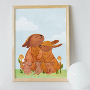 Waterverf Woodland Rabbits kinderkamer Poster