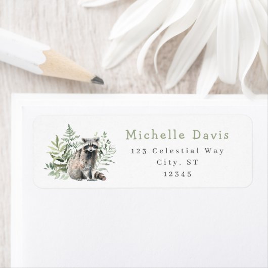Waterverf Woodland Raccoon Adreslabel Etiket (Insitu)