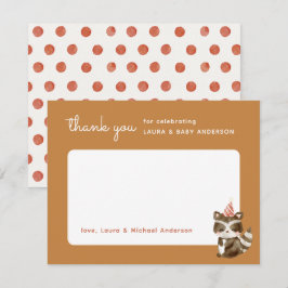Waterverf Woodland Racoon Polka Dot Baby shower Bedankkaart