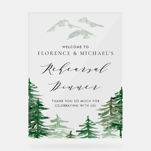 Waterverf Woodland Rehearsal Dinner Welcome Acryl Bord (Voorkant)