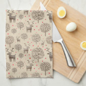 Waterverf Woodland Reindeer Pattern Earth Tone Theedoek (Quarter Fold)