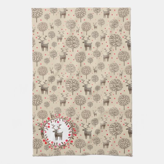 Waterverf Woodland Reindeer Pattern Earth Tone Theedoek (Verticaal)