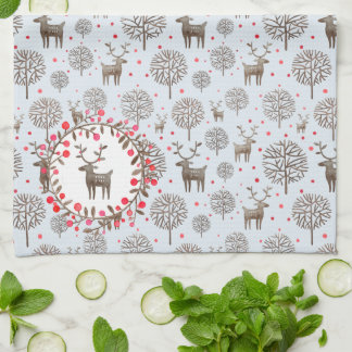 Waterverf Woodland Reindeer Pattern Pastel Blue Theedoek