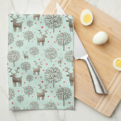 Waterverf Woodland Reindeer Pattern Zee Green Theedoek (Quarter Fold)