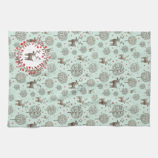 Waterverf Woodland Reindeer Pattern Zee Green Theedoek (Horizontaal)