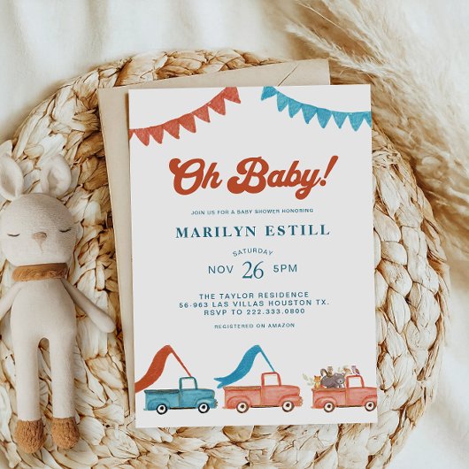 Waterverf Woodland Rood Blauw Baby shower Kaart