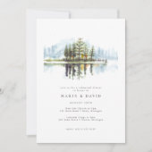 Waterverf Woodland Rustic Lake Rehearsal Dinner Kaart (Voorkant)