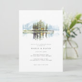 Waterverf Woodland Rustic Lake Rehearsal Dinner Kaart (Staand voorkant)